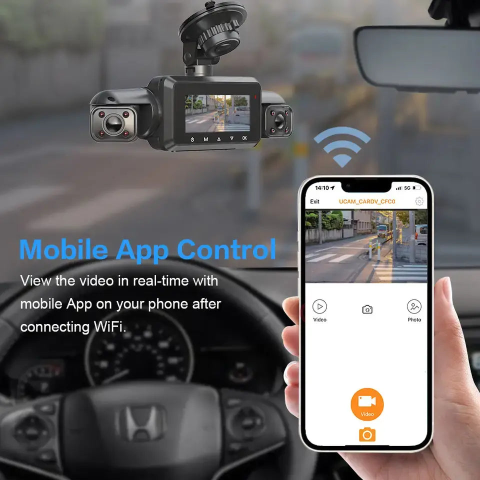 A365 Dash Cam, 4 Channel Camera FHD 1080Px4, Front, Left, Right and Rear, Front and Rear Inside, Built in GPS WiFi, 256 GB Max, Free 128GB Card, A365-4CH