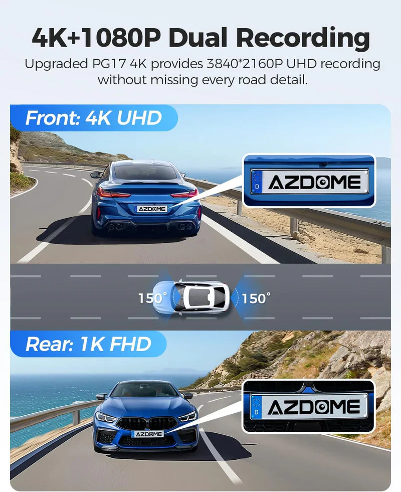 AZDOME PG17 Front and Rear 4K Mirror Dash Cam