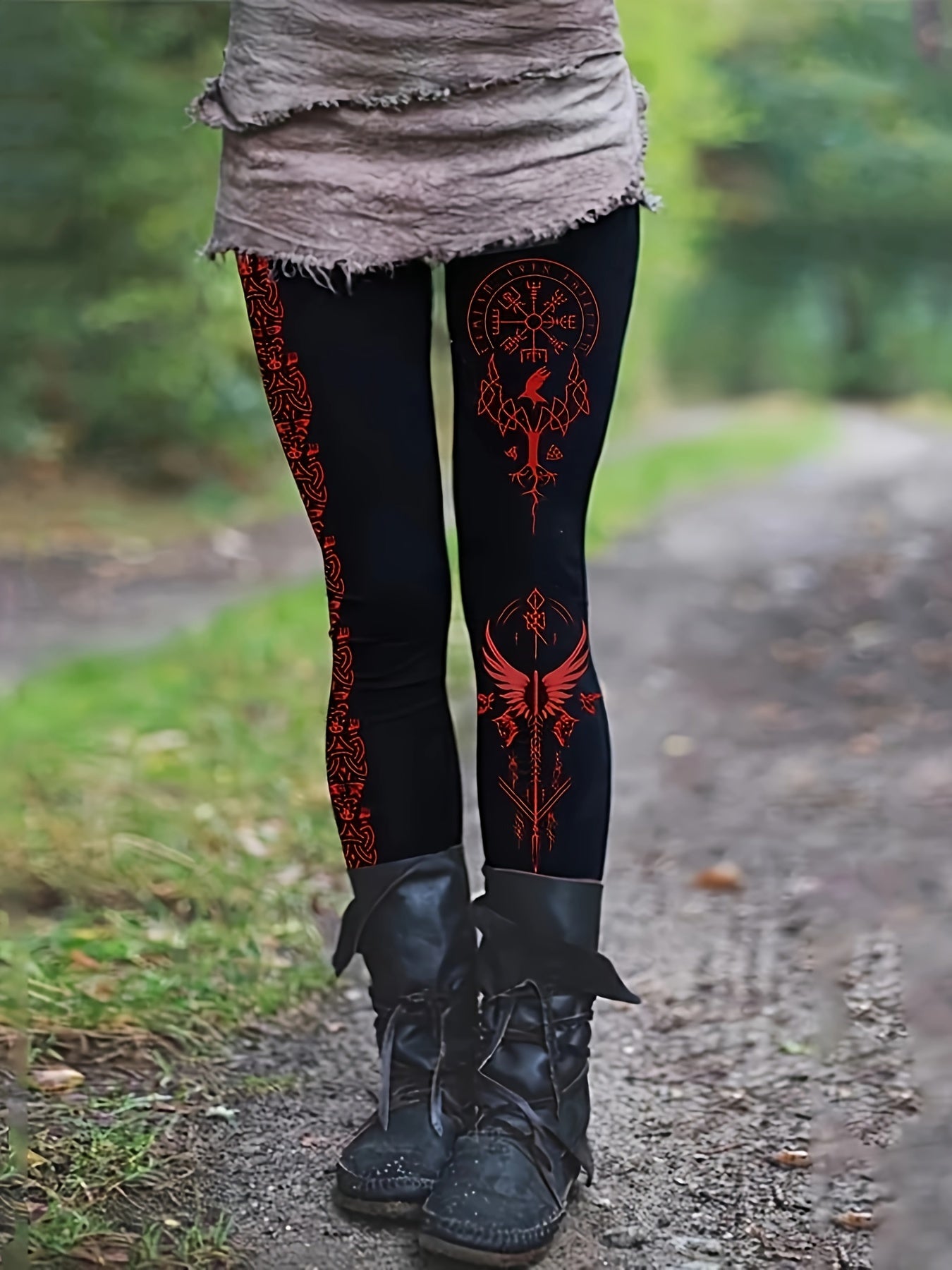 Geometric Patterned Tights for Women - Casual Polyester Knit Fabric, Tribal Vintage Style, All-Season Comfort, Adult Fit