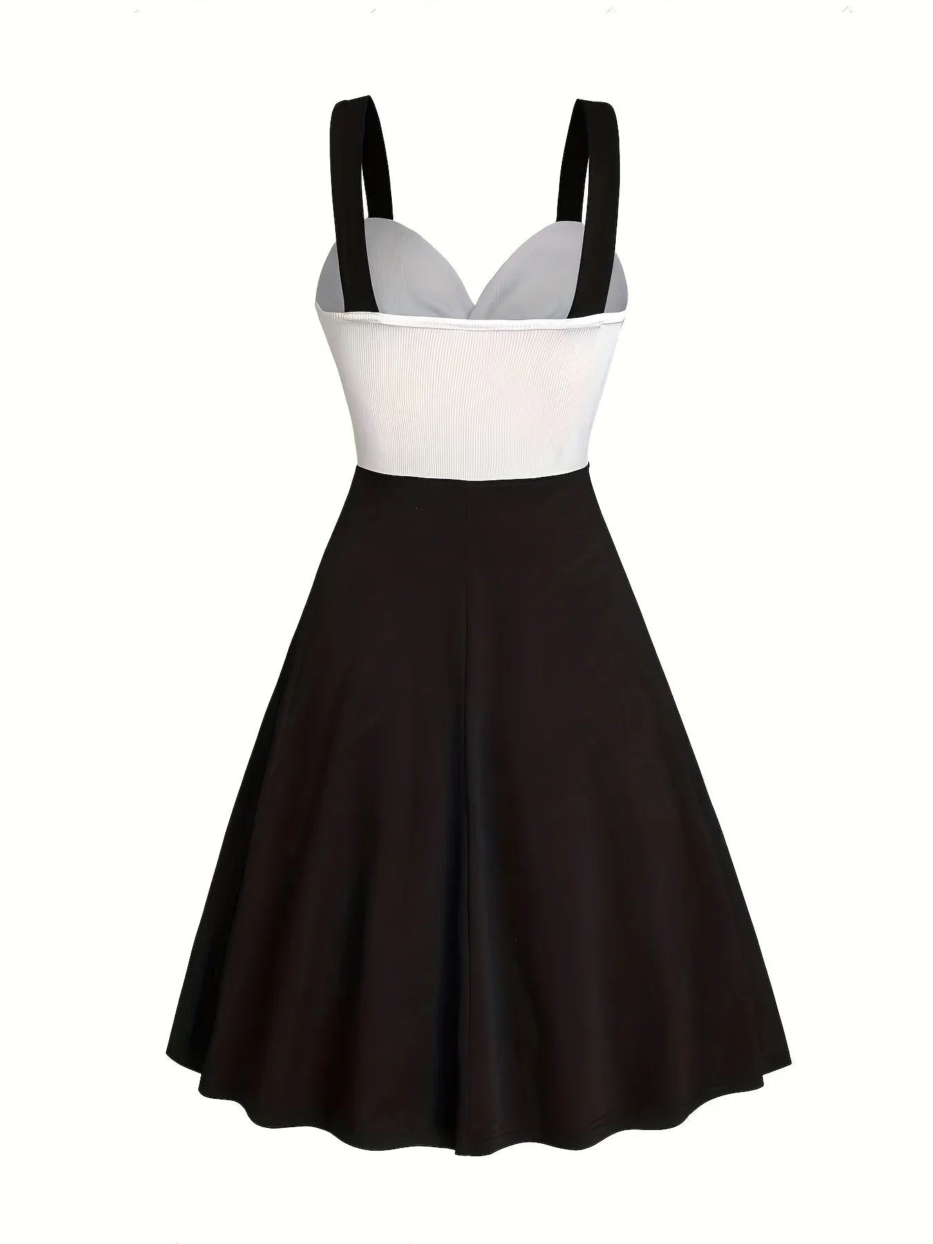 Women's Sexy Color-Block Cross Front Strap Spaghetti Suspender Dress - Stretchy Fitted Top & Flowy Skirt, Machine Washable Black & White Contrast Dress for Spring Summer Fall Casual to Semi-Formal Occasions, Spring Fashion | Halter Neck Dress | Stylish Z