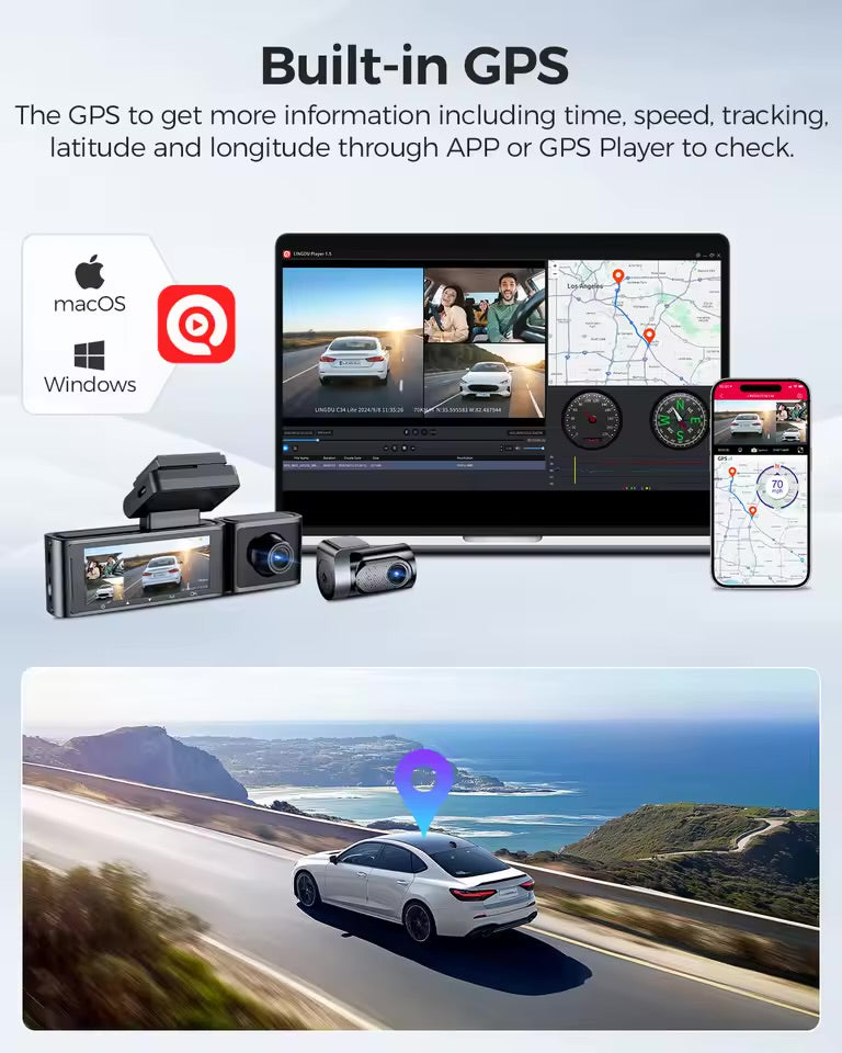 LINGDU C34 5G Wifi GPS 4K Dash Cam 2K+1080P+1080P Cam DVR Video Recorder GPS Parking Mode Dashcam Car Black Box