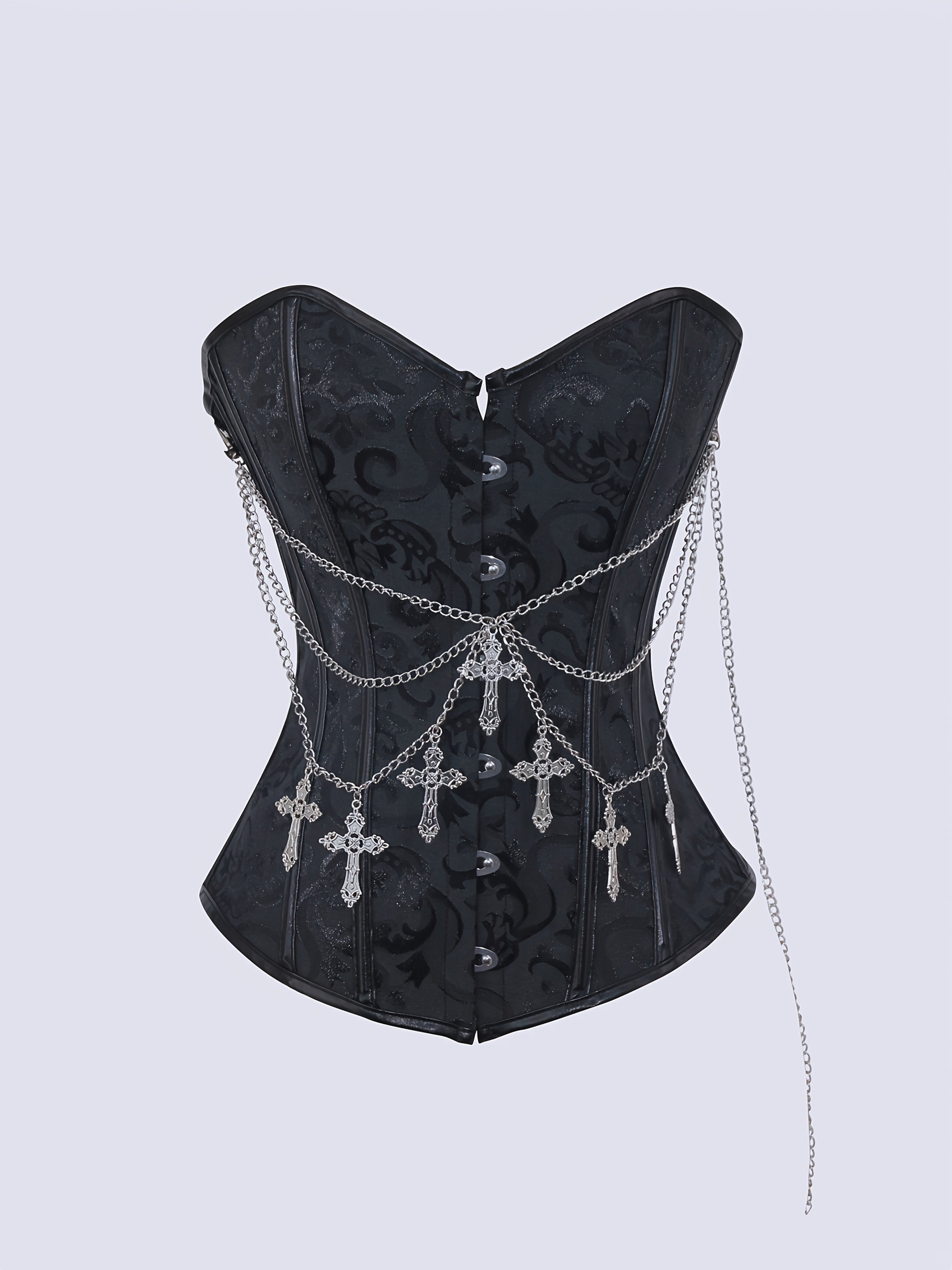 Gothic Black Jacquard Chainmail Corset Top - High-Support Slim-Fit V-Neck with Intricate Floral Patterns, Steam Punk Nightclub & Halloween Costume Accessory for Women, Goth Accessories, Party Attire, Vintageinspired Design, Highsupport Construction