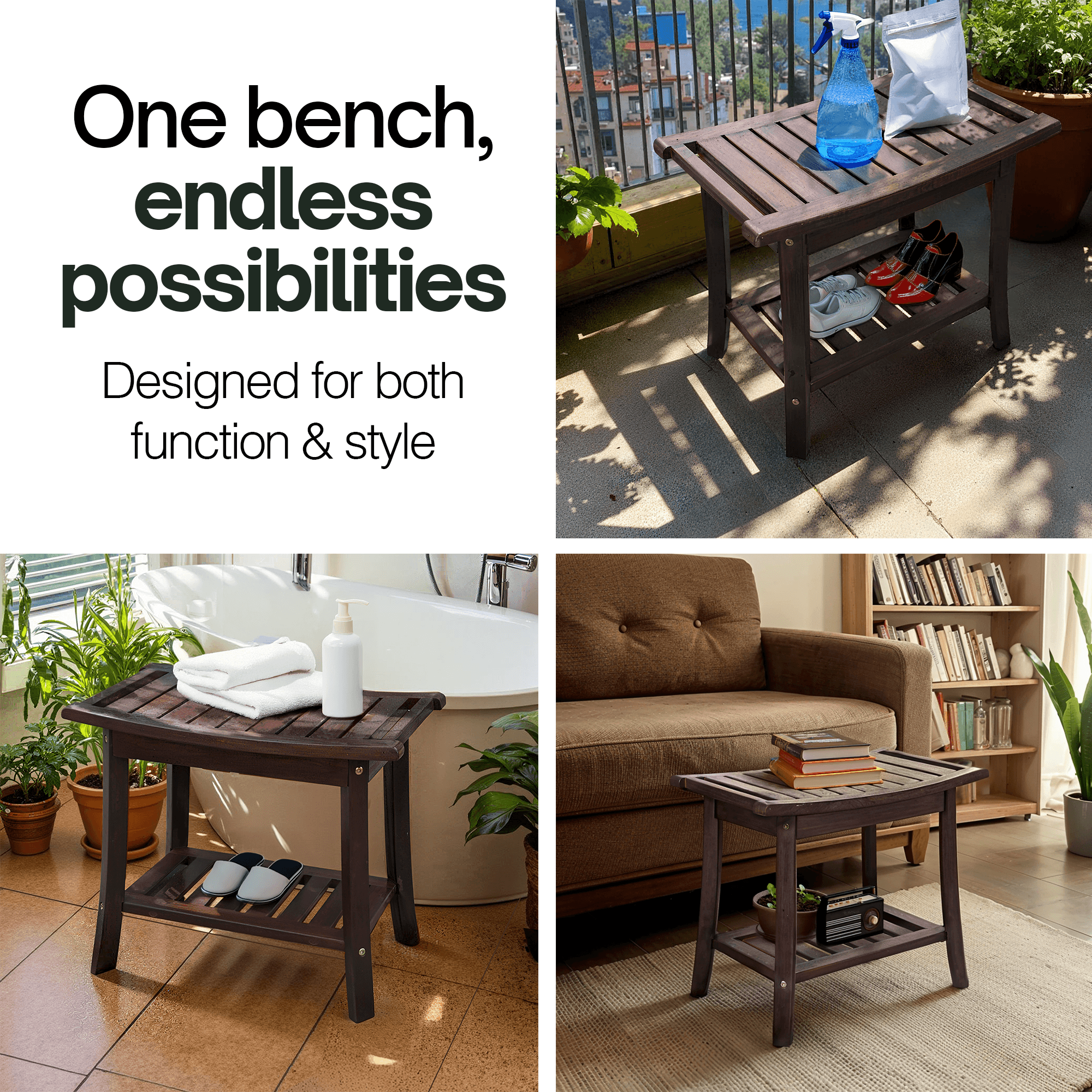 Tranquillo Wood Shower Bench, Shower Stool Wood