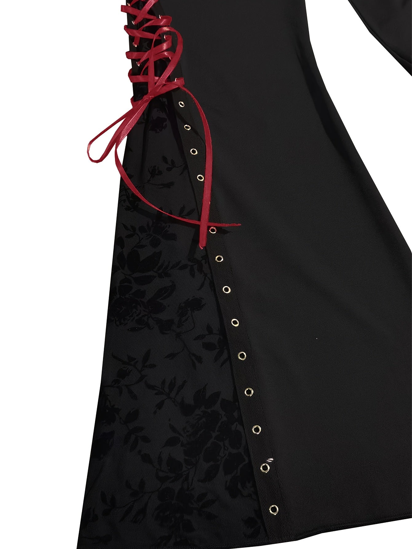 Elegant Solid Color Flare Leg Pants, Polyester Spandex Knit Fabric, Grommets Details, Women'S Clothing