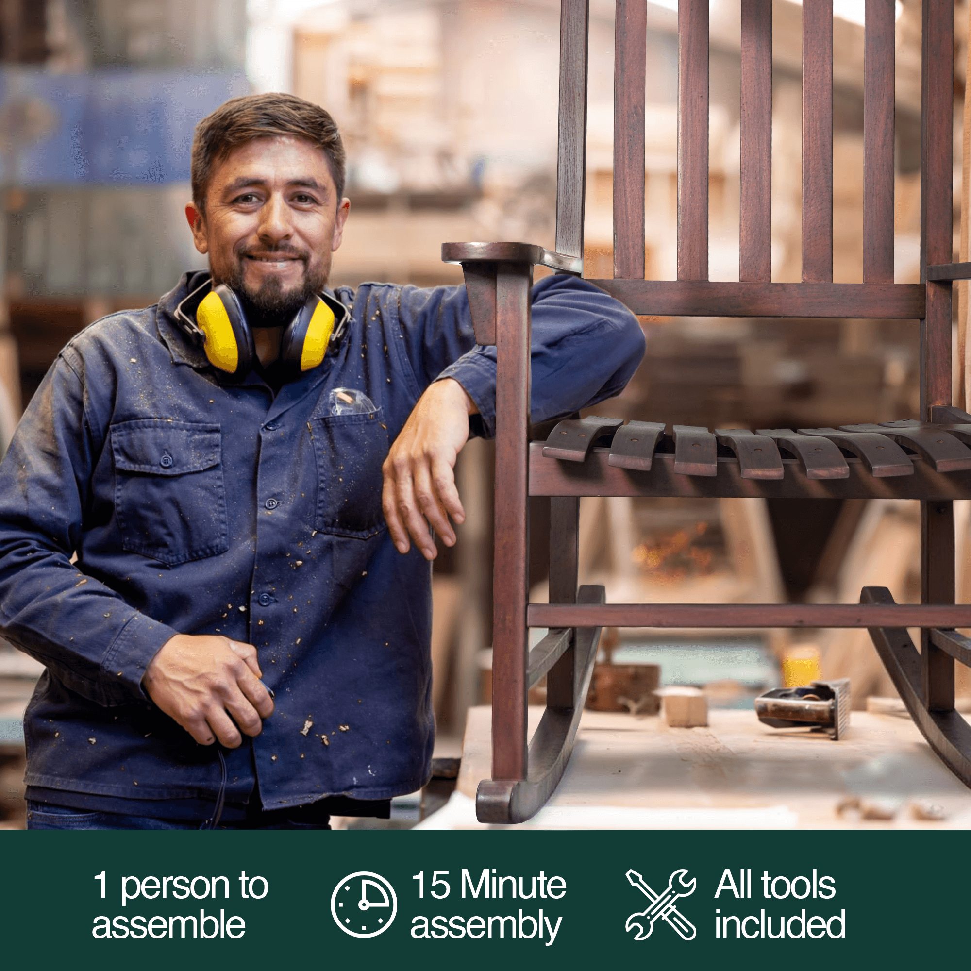 Tranquillo Oasis Wooden Rocking Chair for Patio, Porch, or Indoor Use