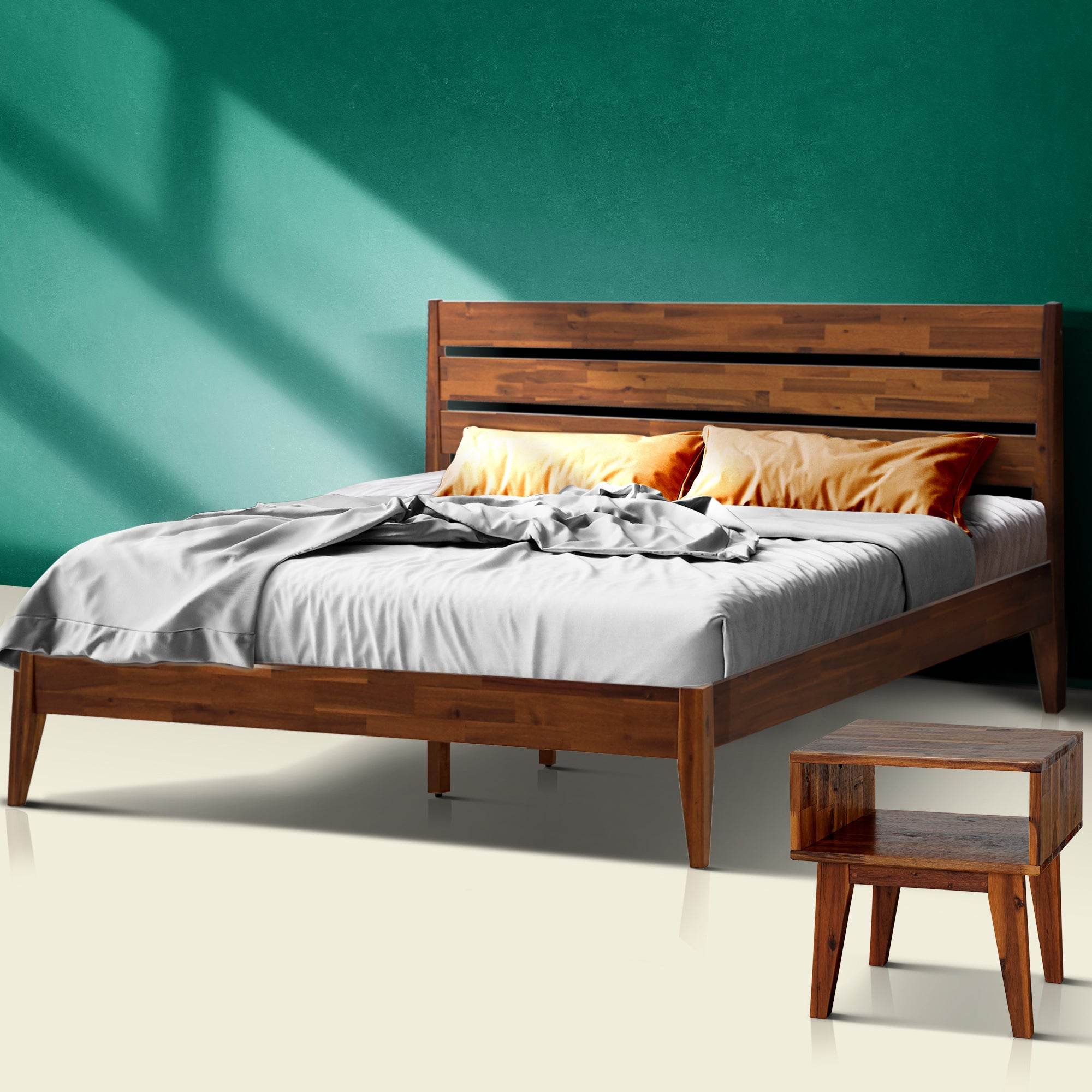 Emery Solid Wood Bed Frame & Nightstand Bedroom Set