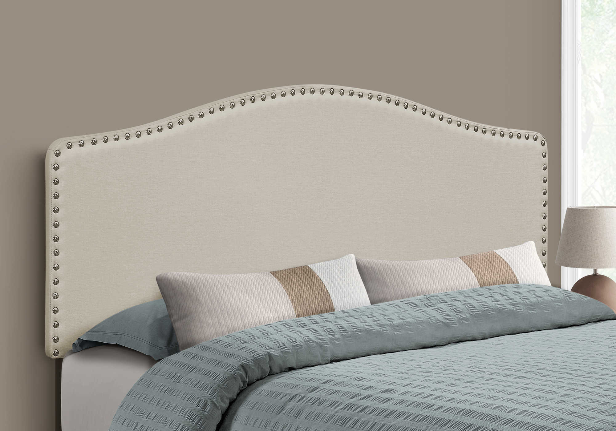 Tête de lit Queen en tissu beige - Monarch (I6014Q)