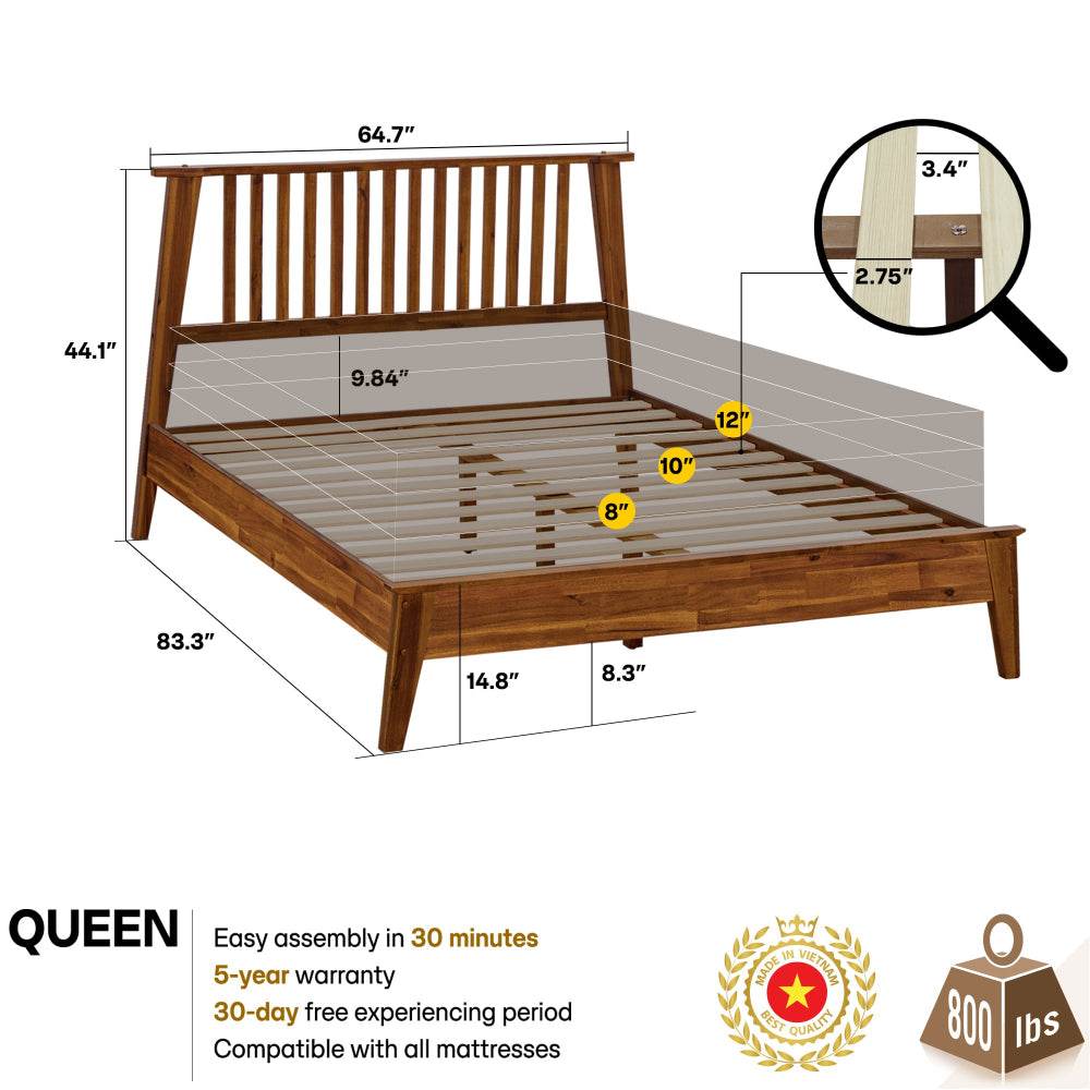 Kaylin Deluxe Wood Platform Bed Frame
