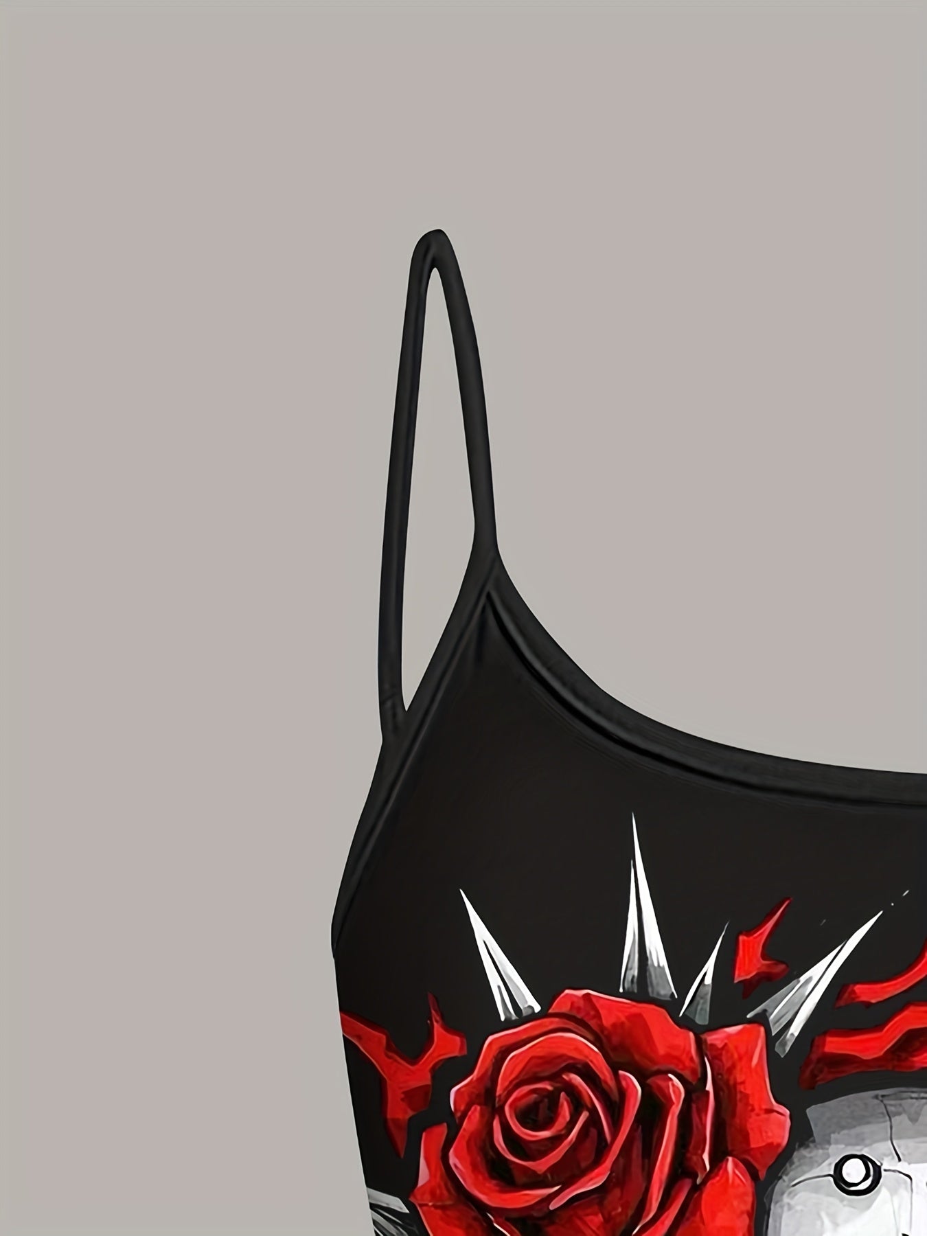 Glamorous, Women'S Summer Fashion Printed Slingback Tank Top with Red Rose and Skull Design, Elegant Gothic Style, Lightweight Polyester, Perfect for Casual or Stylish Outfits, Ladies Tank Tops