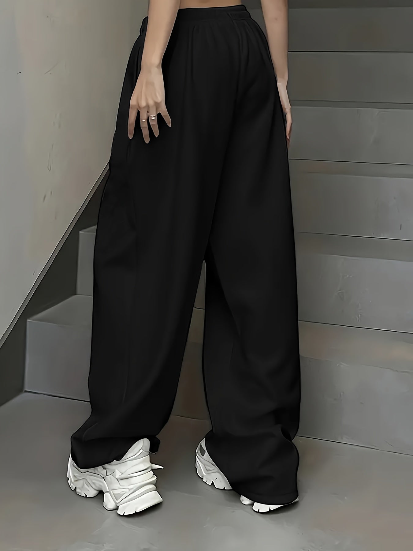 Women'S Black Casual Straight-Leg Pants with Red & White Gothic Print, Drawstring Waist, and Pockets - Perfect for Spring/Fall, Spring Fashion Pants | Gothic Print Pants | Comfortable Fit