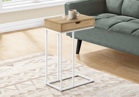 Table d'appoint en metal de couleur blanc et naturel