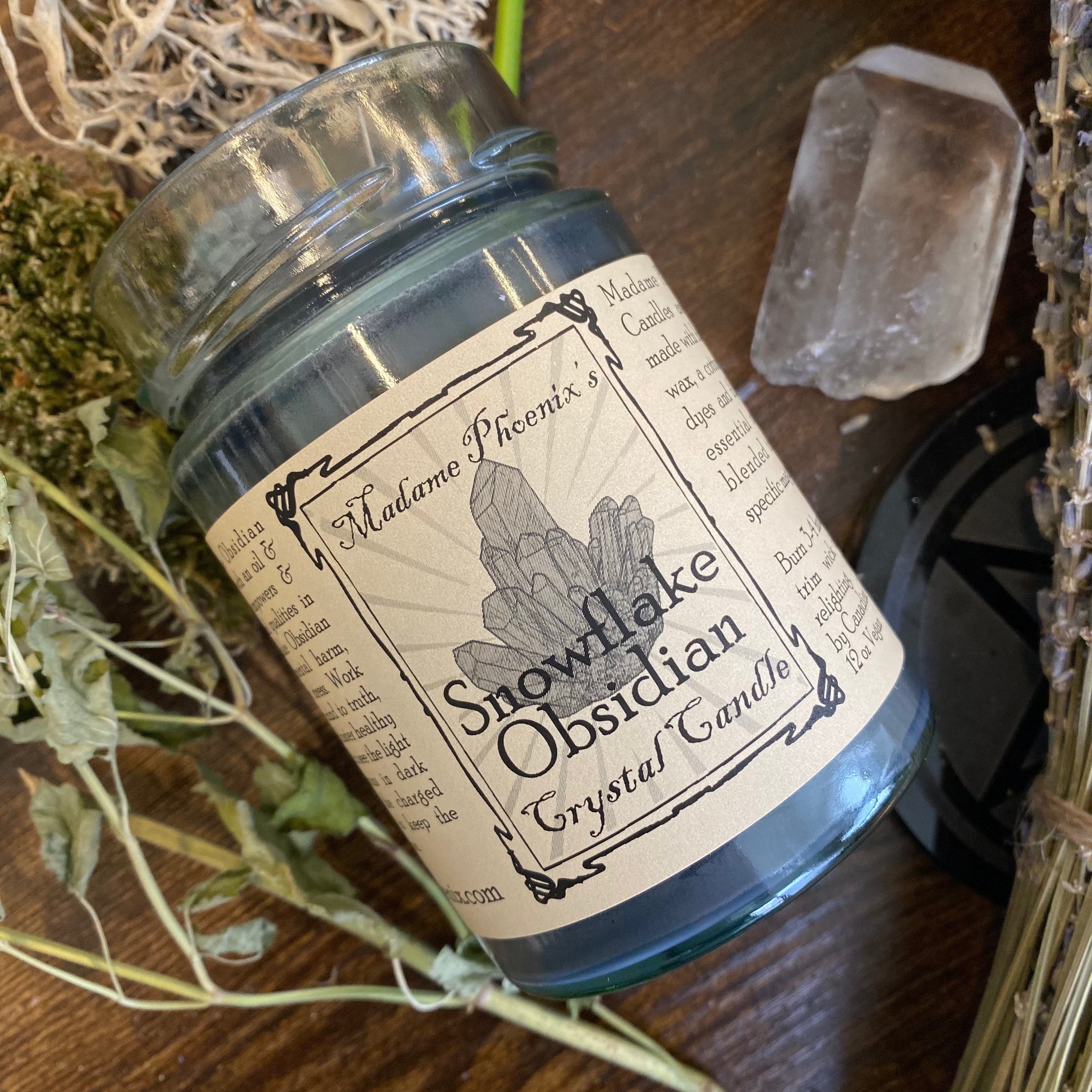 Crystal Magic Snowflake Obsidian Candle