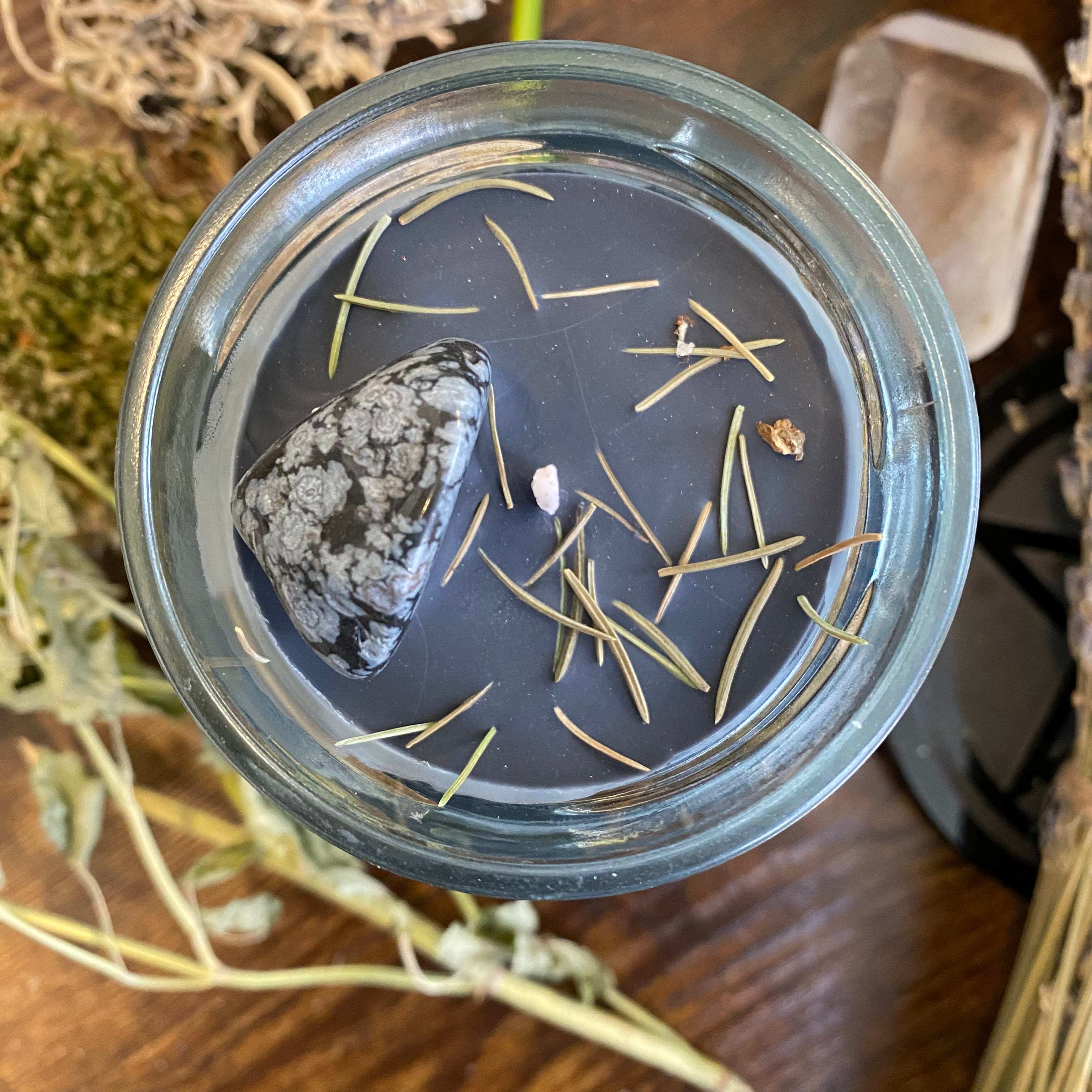 Crystal Magic Snowflake Obsidian Candle