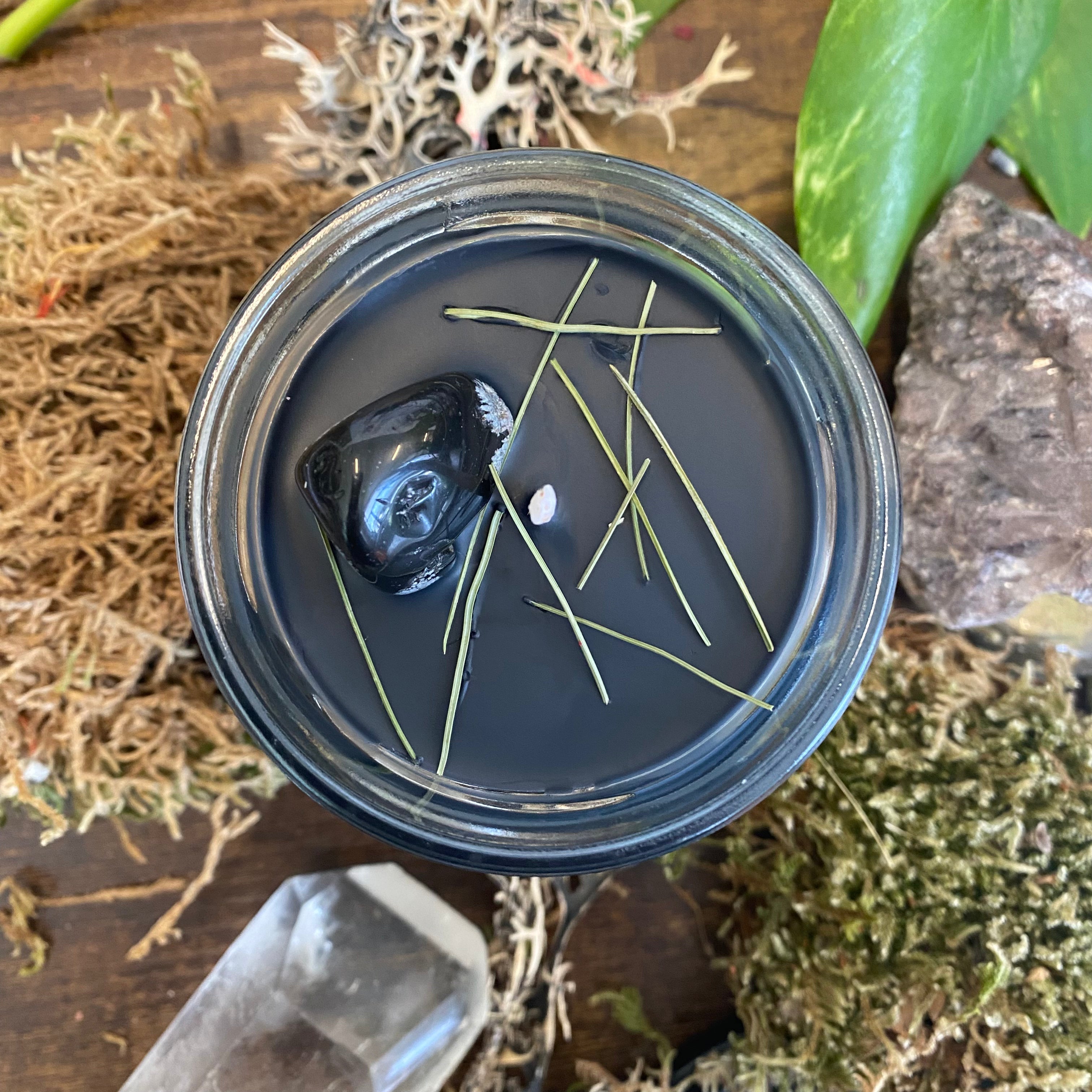 Crystal Magic Snowflake Obsidian Candle