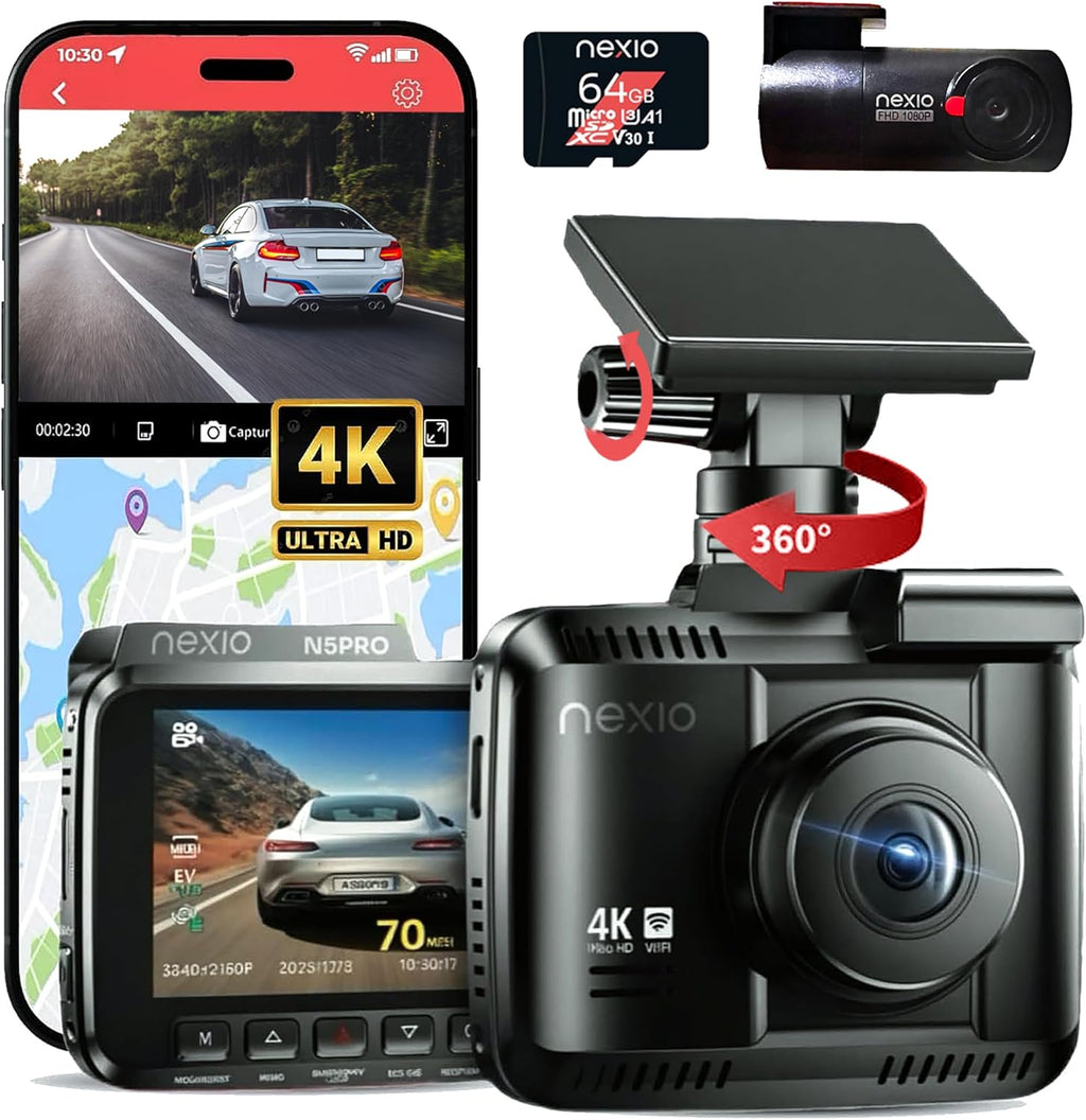 NEXIO N5Pro 4K Dual Dash Cam with Starvis Sensor, WiFi, GPS, ADAS, Park Mode