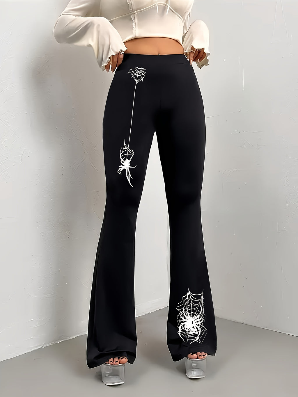 Women'S High-Waisted Flared Pants - Halloween Costume & Everyday Pants with Flared Legs, All-Season Party Outfit Casual Trousers for Halloween, Themed Events & Casual Attire, Festive Attire, Statement Piece, Quality Stitching, Stylish Bottoms, Fashion Lo