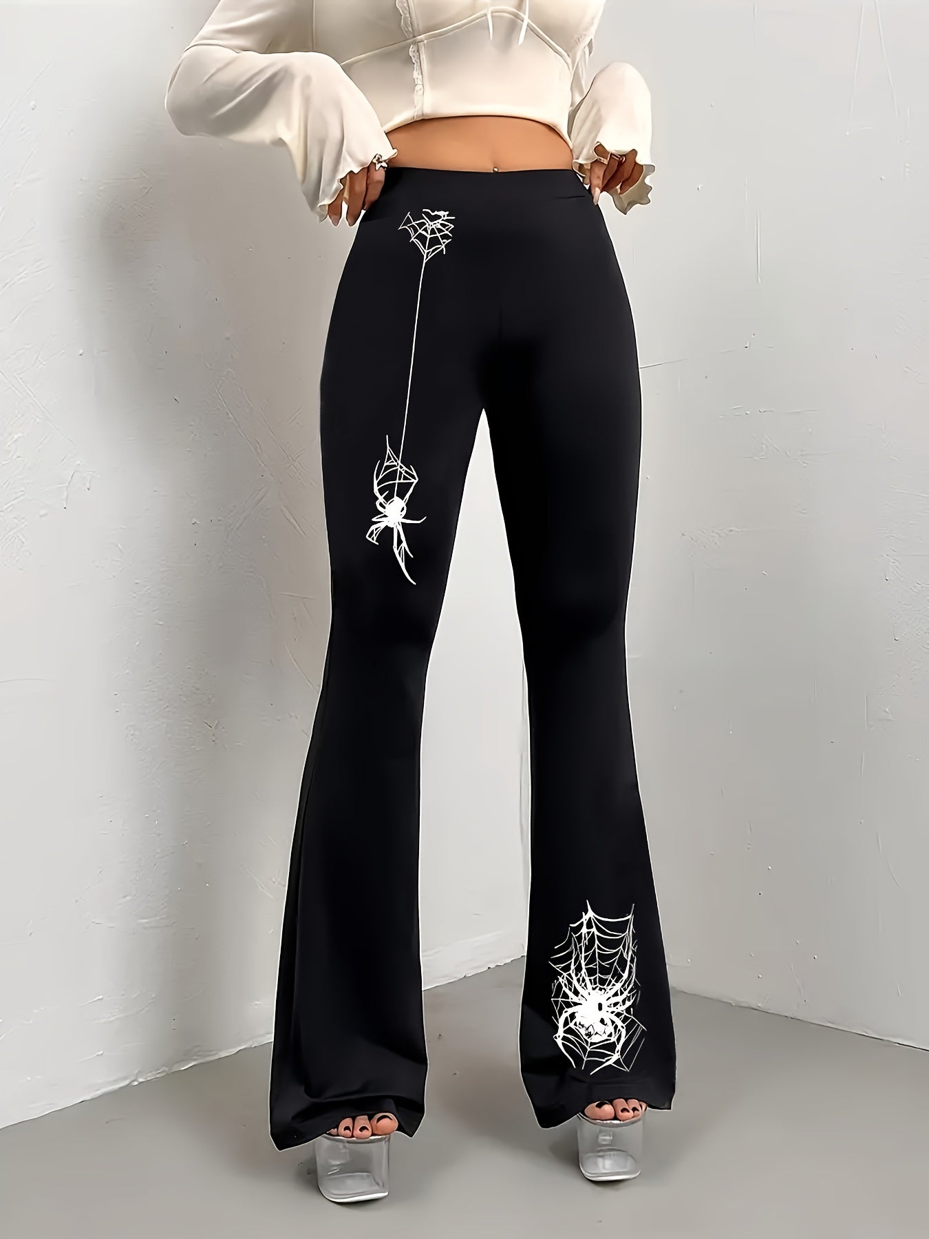 Women'S High-Waisted Flared Pants - Halloween Costume & Everyday Pants with Flared Legs, All-Season Party Outfit Casual Trousers for Halloween, Themed Events & Casual Attire, Festive Attire, Statement Piece, Quality Stitching, Stylish Bottoms, Fashion Lo