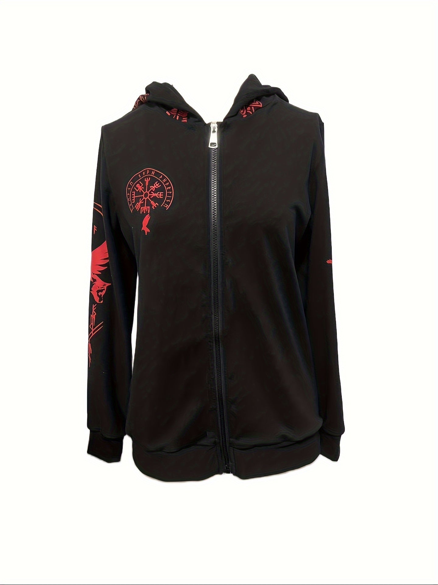 Tribal Viking Totem Contrast Print Zipper Hoodie