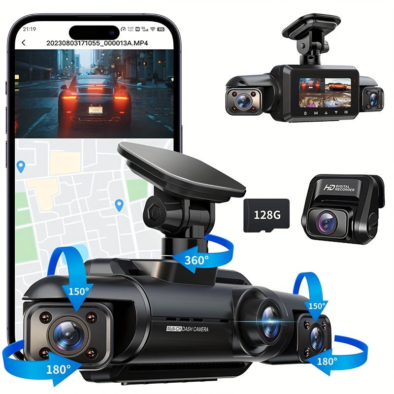 A365 Dash Cam, 4 Channel Camera FHD 1080Px4, Front, Left, Right and Rear, Front and Rear Inside, Built in GPS WiFi, 256 GB Max, Free 128GB Card, A365-4CH