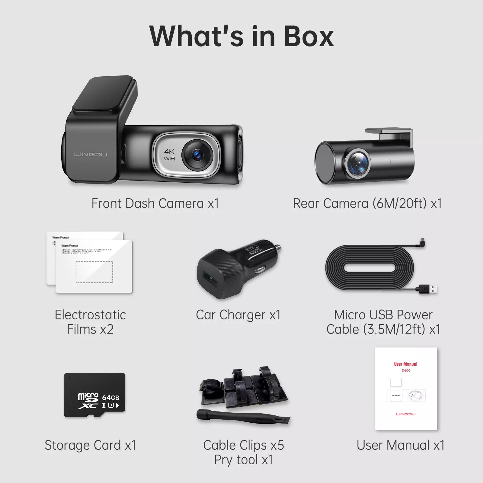 D600 4K Dash Cam Front and Rear, Free 64GB Card, Built-in 5G WiFi GPS Car Camera, Smart Voice Control, G-Sensor 24H Parking Mode, Loop Recording Night Vision, Max Up Support 128GB