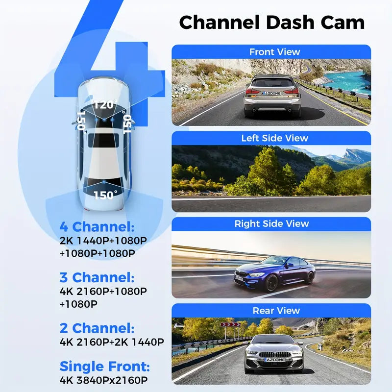 AZDOME M660 4 Channel 360° Dash Cam with 128GB eMMC, 2.5K+1K+1K+1K Dashcam
