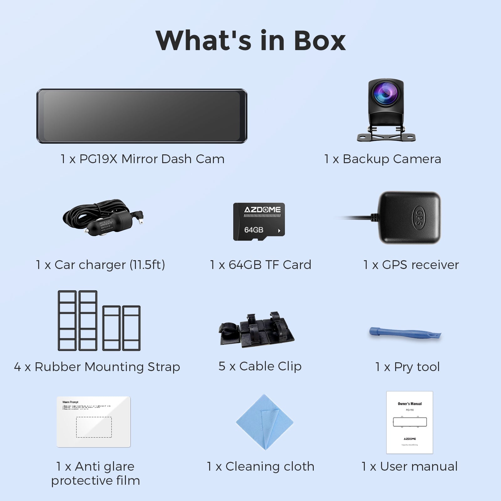 AZDOME PG19X Front and Rear 4K Mirror Dash Cam