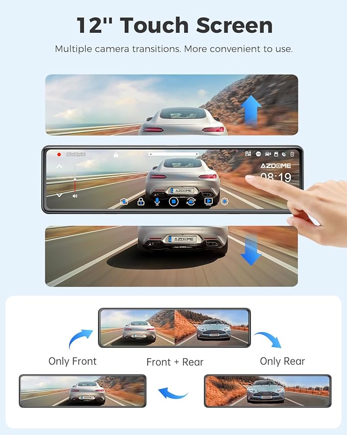 AZDOME PG19X Front and Rear 4K Mirror Dash Cam