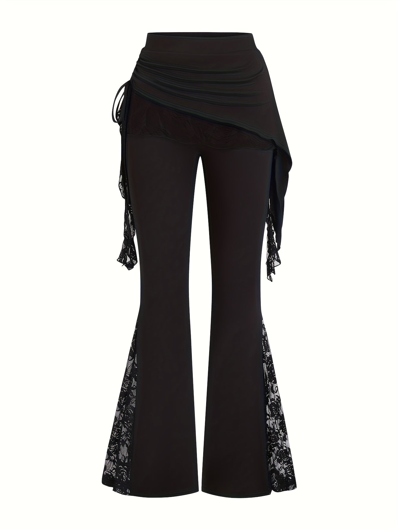 Women'S Lace Trim Wide-Leg Dance Pants - Purple & Black Contrast Lace, Loose Fit Flared Leggings for Casual & Performance Wear, Spring Summer Fall, Comfortable & Stylish, Lace Trim Pants, Seasonal Fashion, Flowy Fabric