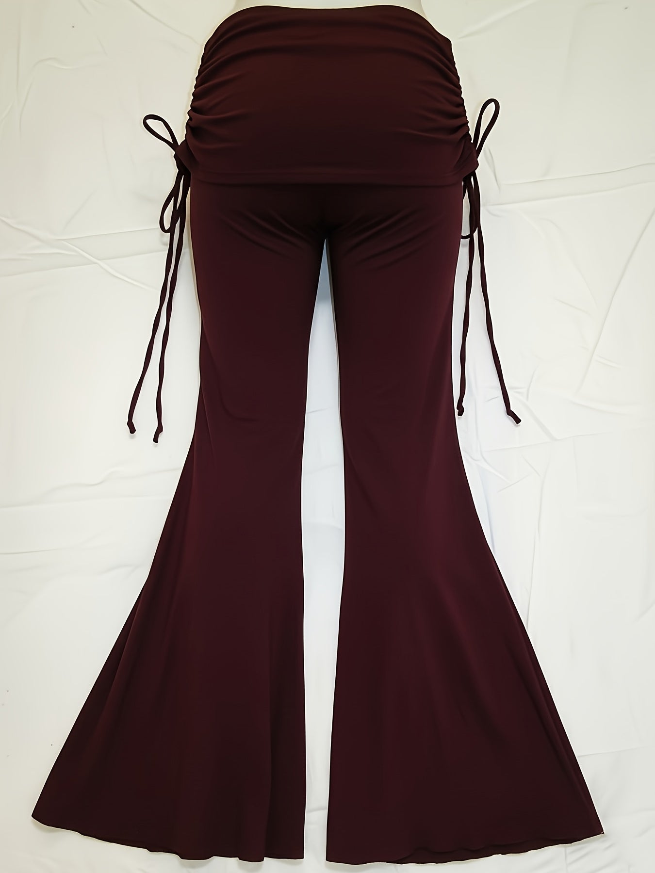 Women's Vintage Gothic Wide-Leg Tapered Floor-Length Pants - Deep Burgundy Solid Color with Drawstring Waist & Asymmetrical Hem, Structured Fit for Fall/Spring, Machine Washable Elegant Formal & Everyday Pants - Retro Style with Flowing Wide-Leg Design &