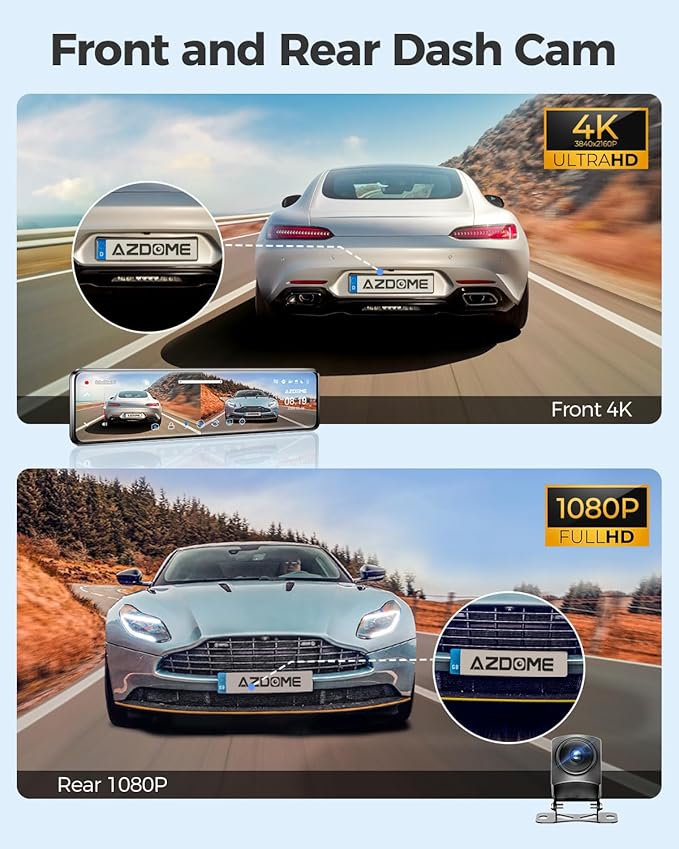 AZDOME PG19X Front and Rear 4K Mirror Dash Cam