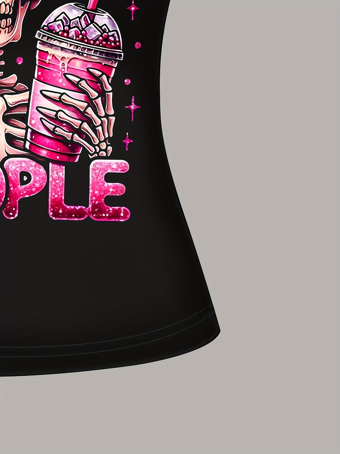 Black Streetwear Vintage Design Tank Top for Women Featuring a Skull Holding a Coffee Print.