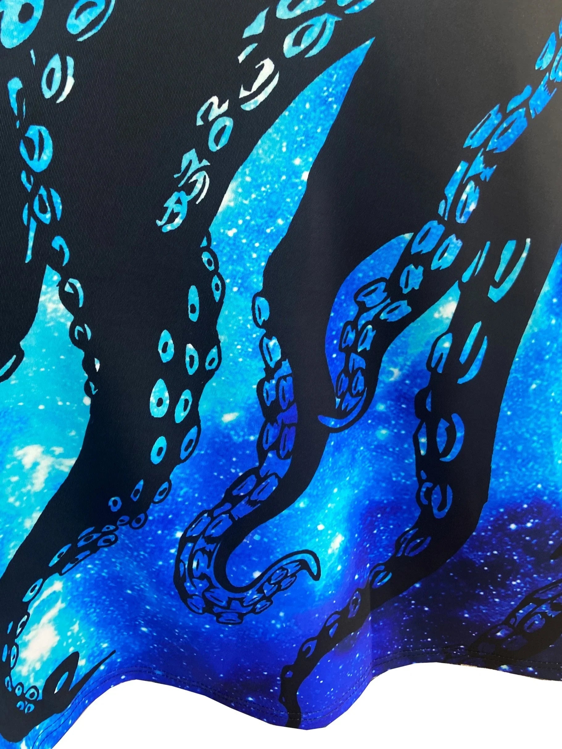 Gothic-Inspired Octopus & Starry Sky Dress with Unique Metal Accents, Vintage Waist Tie-Back, Colorful Gradient - Machine Washable