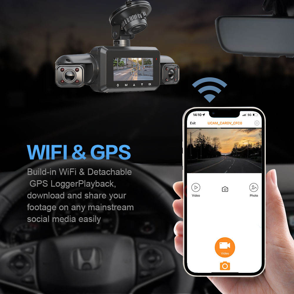 A365 Dash Cam, 4 Channel Camera FHD 1080Px4, Front, Left, Right and Rear, Front and Rear Inside, Built in GPS WiFi, 256 GB Max, Free 128GB Card, A365-4CH