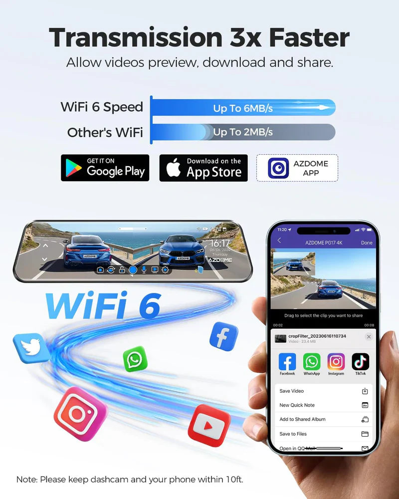 AZDOME PG17 Front and Rear 4K Mirror Dash Cam