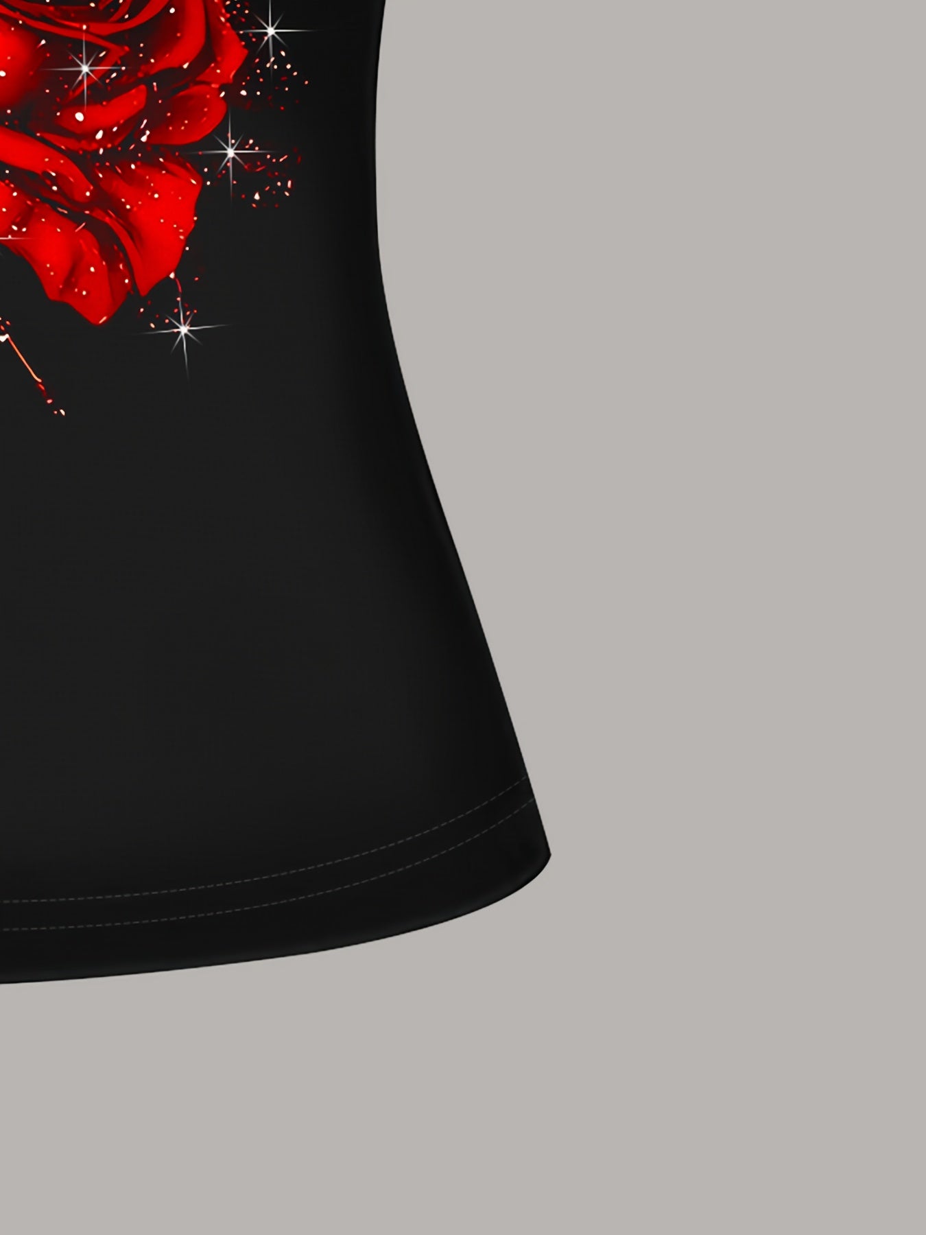 Women'S Elegant Red Rose & Starry Night Print Spaghetti Strap Tank Top - Summer Sleeveless Shirt with Sparkling Accents, Black & Red Romantic Rock Style for Casual Outings, Parties & Dates, Red Tank Top, Summer Top, Sleeveless Top For Women, Top For Wome