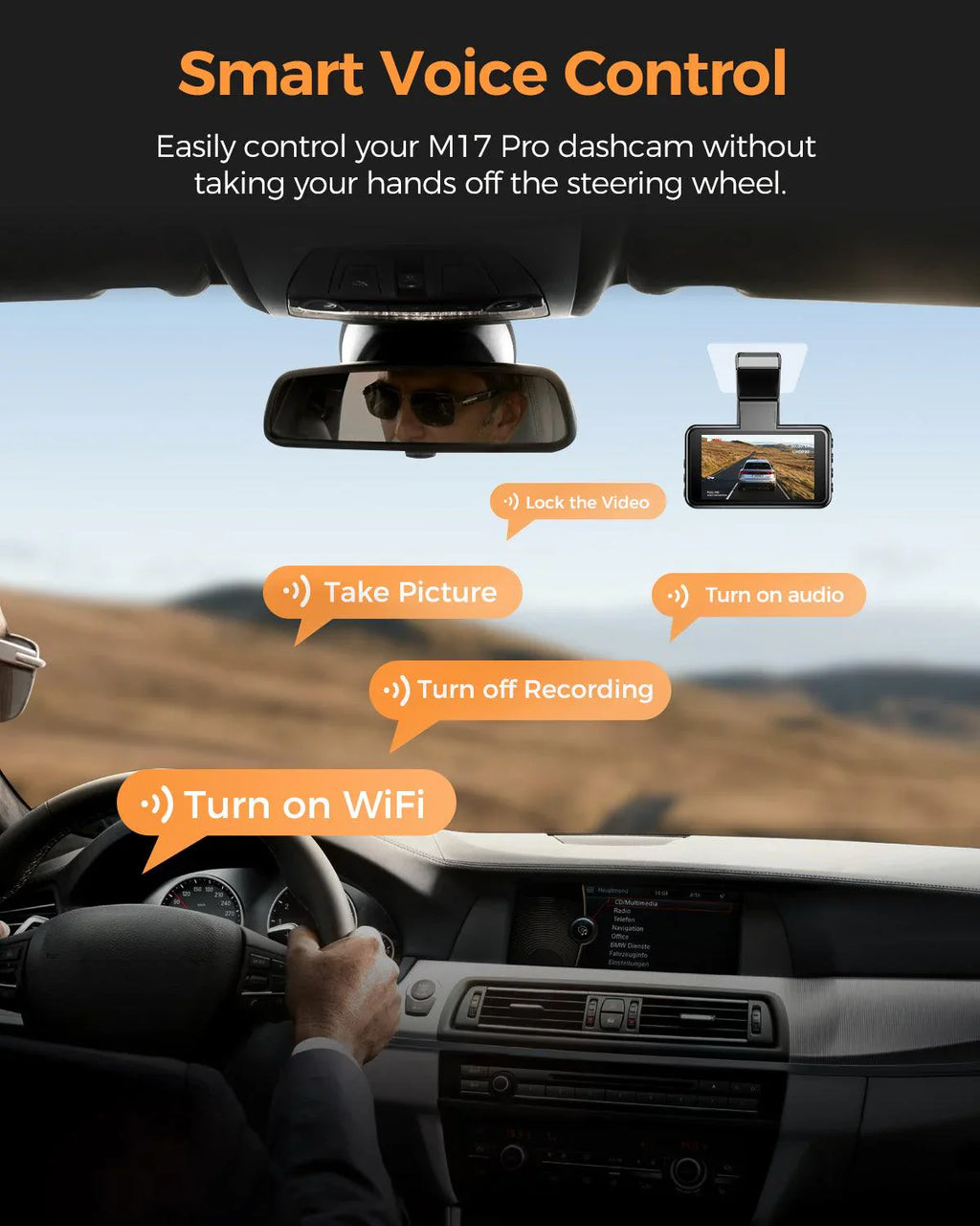 AZDOME M17 Pro 3.0 Inch ADAS Time Lapse Front and Rear 1080p Dual Lens Car Dashboard Camera App Control Car Camera