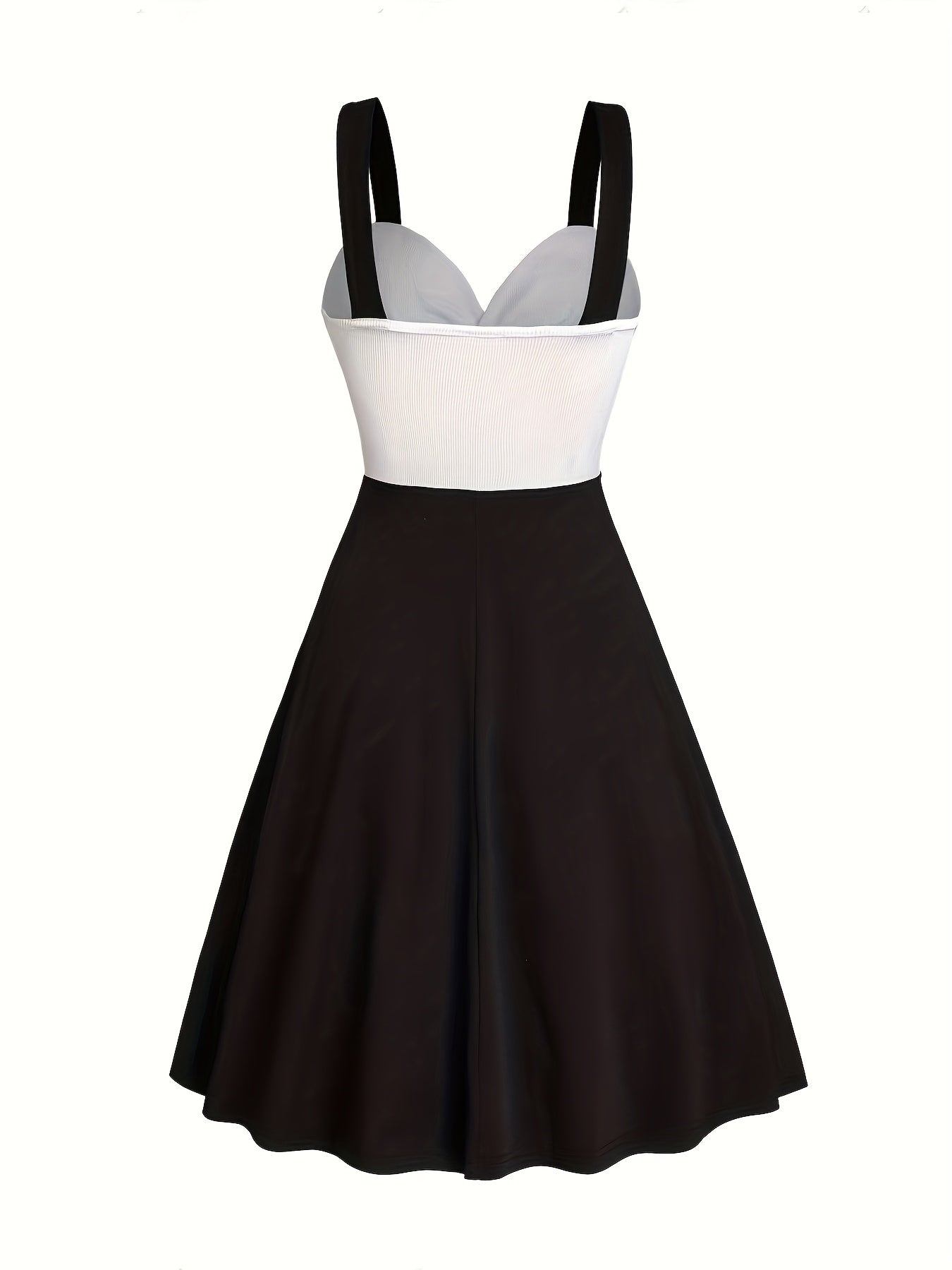 Women's Sexy Color-Block Cross Front Strap Spaghetti Suspender Dress - Stretchy Fitted Top & Flowy Skirt, Machine Washable Black & White Contrast Dress for Spring Summer Fall Casual to Semi-Formal Occasions, Spring Fashion | Halter Neck Dress | Stylish Z