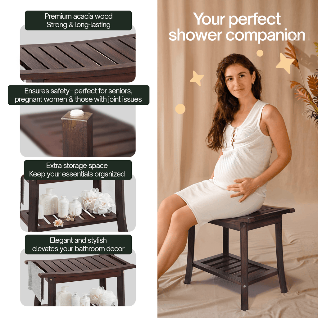 Tranquillo Wood Shower Bench, Shower Stool Wood