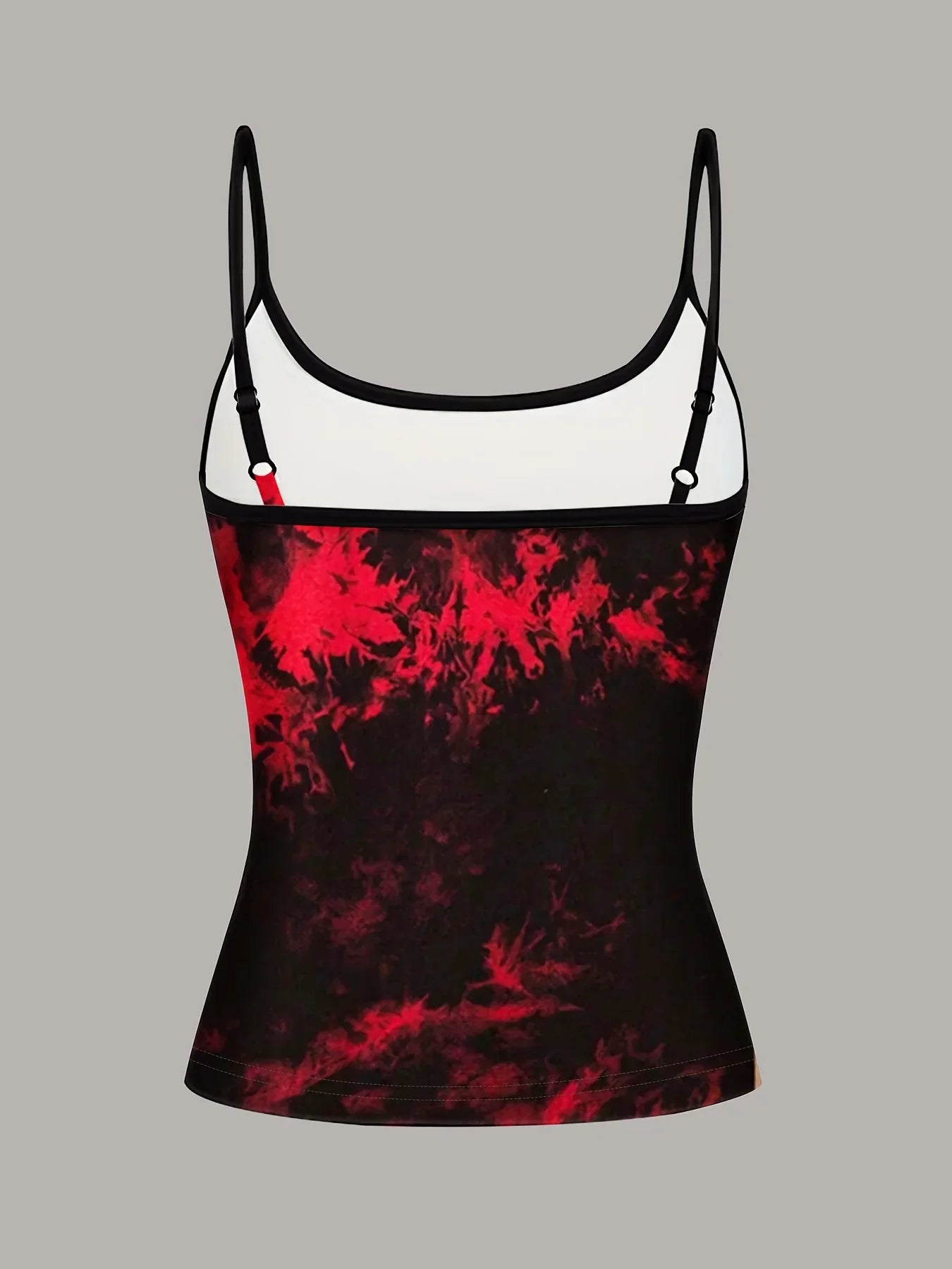 Women'S Elegant Black & Red Tie-Dye Tank Top - Stylish Spaghetti Strap, Summer Fashion, Unique & Trendy Design, Perfect for Casual Outings, Casual Wear|Trendy Tank Top|Elegant Strap Design