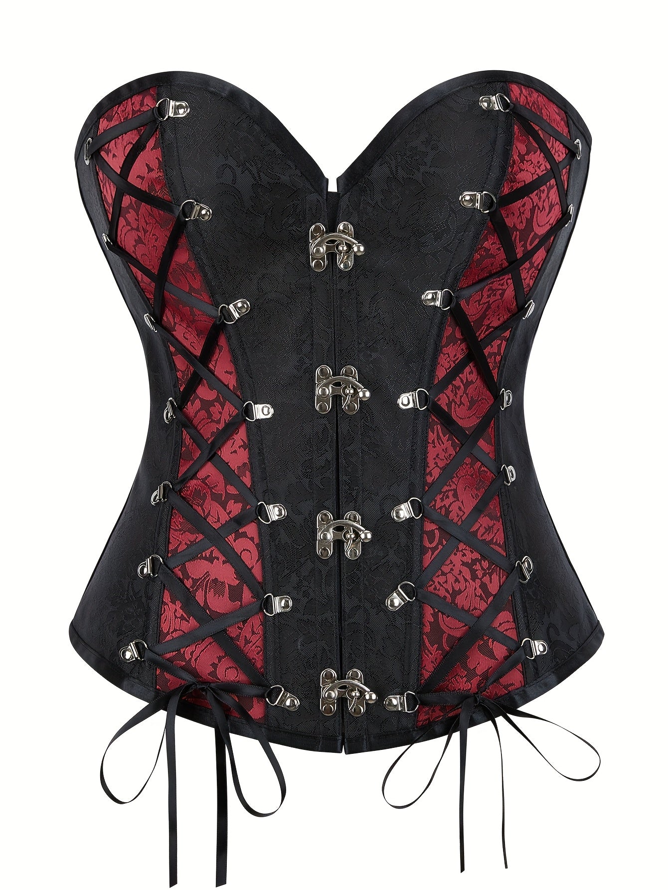 Women's Gothic Victorian Steampunk Corset - Overbust Lacing Front Closure with Burgundy & Black Lace Trim, Boning & Cross-Over Lacing System, High & Structure for Costume Balls, Renaissance Fairs, Themed Events - Hand Washable - Gothic Aesthetic with Red