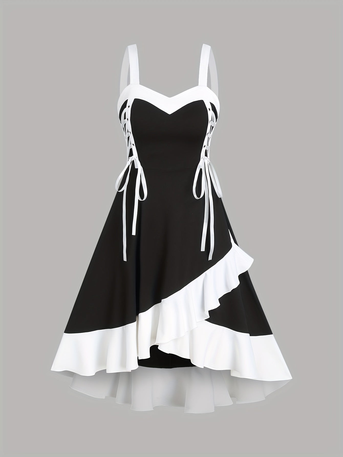 Women'S Off-Shoulder Ruched Dress with Tie-Back Detail - High-Low Hem, White & Navy Blue Contrast, Casual A-Line Midi Dress for Spring/Summer/Fall, Versatile Fashion, Nontransparent Fabric