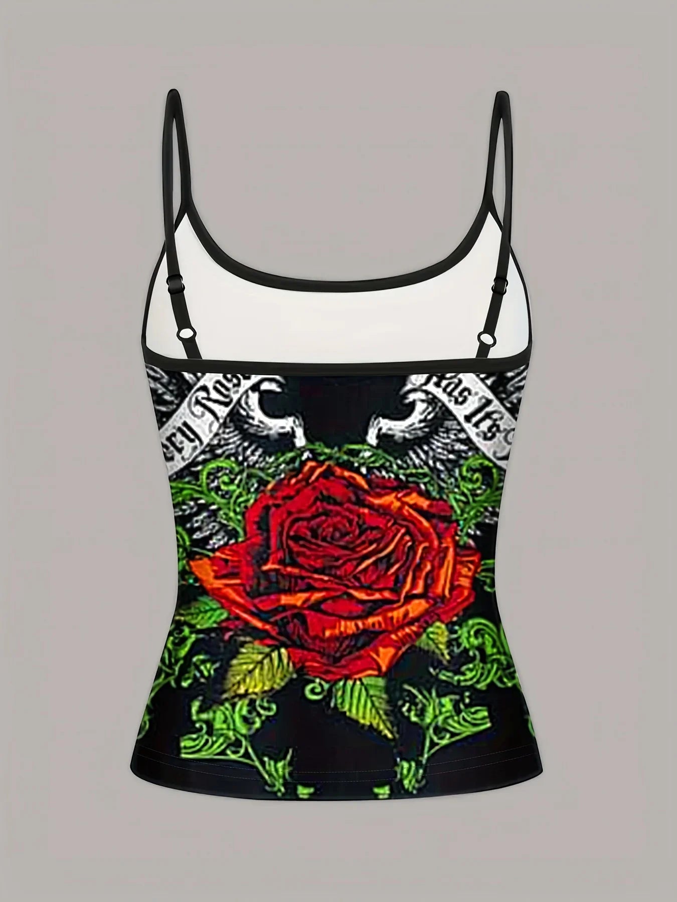 Women'S Elegant Green Rose Print Sleeveless Tank Top - Soft Polyester Fabric, Summer Style, Spaghetti Strap, Floral Design with "Paisley" Text, Floral Tank Top|Elegant Tank Top|Polyester Fabric