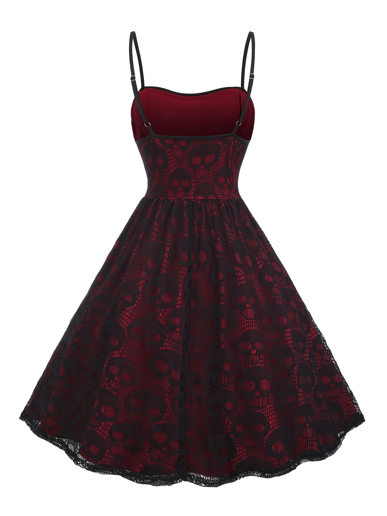 Contrast Lace Tie Front Flared Dress, Vintage Sleeveless Cami Dress For Spring & Summer, Women's Clothing