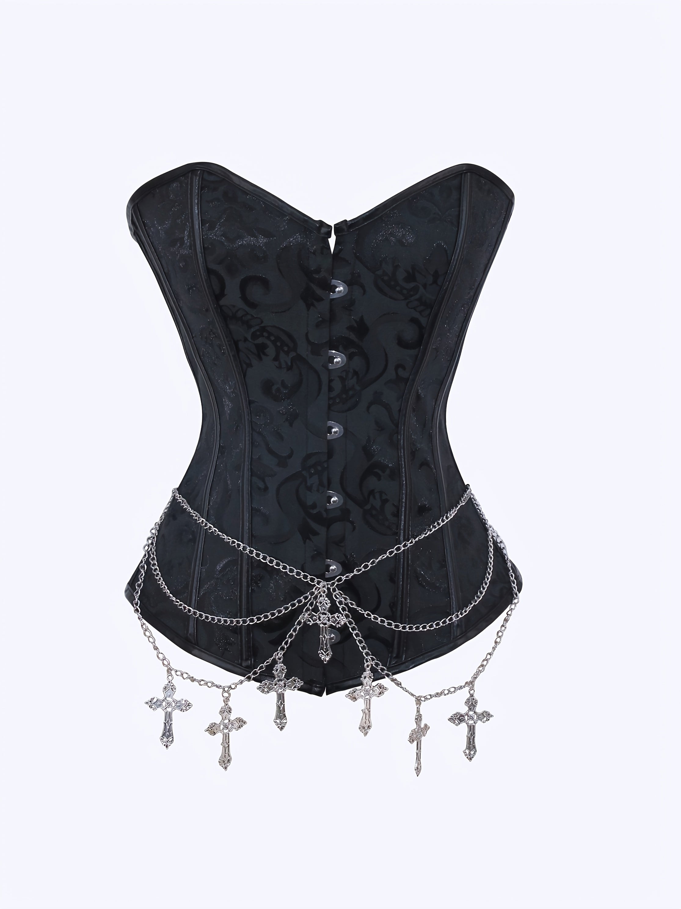 Gothic Black Jacquard Chainmail Corset Top - High-Support Slim-Fit V-Neck with Intricate Floral Patterns, Steam Punk Nightclub & Halloween Costume Accessory for Women, Goth Accessories, Party Attire, Vintageinspired Design, Highsupport Construction