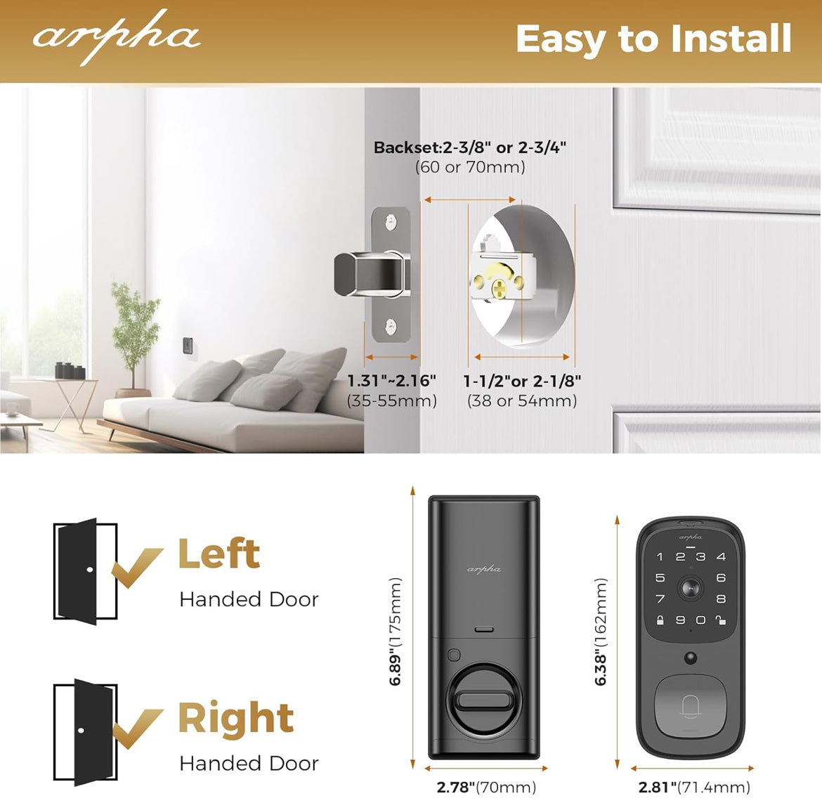 ARPHA AL501 Smart Door Lock with Video Camera - 6 in 1
