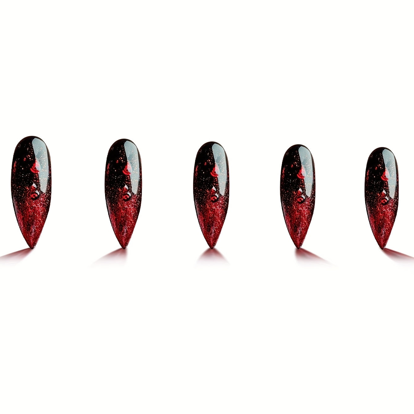 24pcs set of long almond-shaped dark red-black gradient fashionable glossy nails, perfect for all women and s. Comes with a nail file and jelly glue for easy application