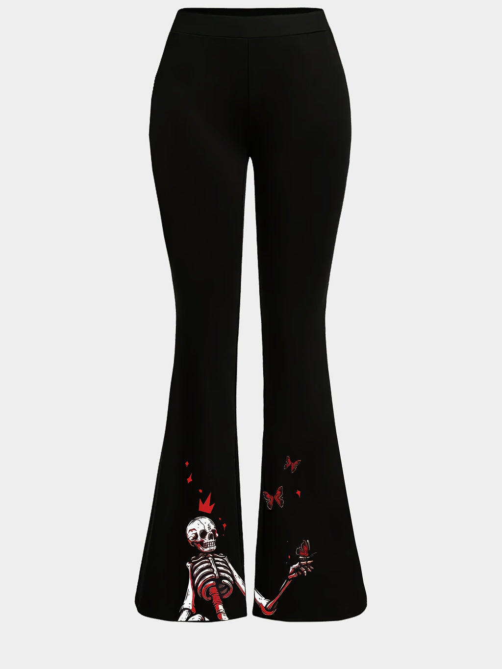 Women'S High-Waisted Flared Pants - Halloween Costume Party Pants with Flared Legs, Year-Round Gothic Outfit for Halloween, Themed Events & Casual Attire - Non-Scary Casual Trousers, Festive Attire, Bold Print, Comfortable Fit, Statement Bottoms, Festiva