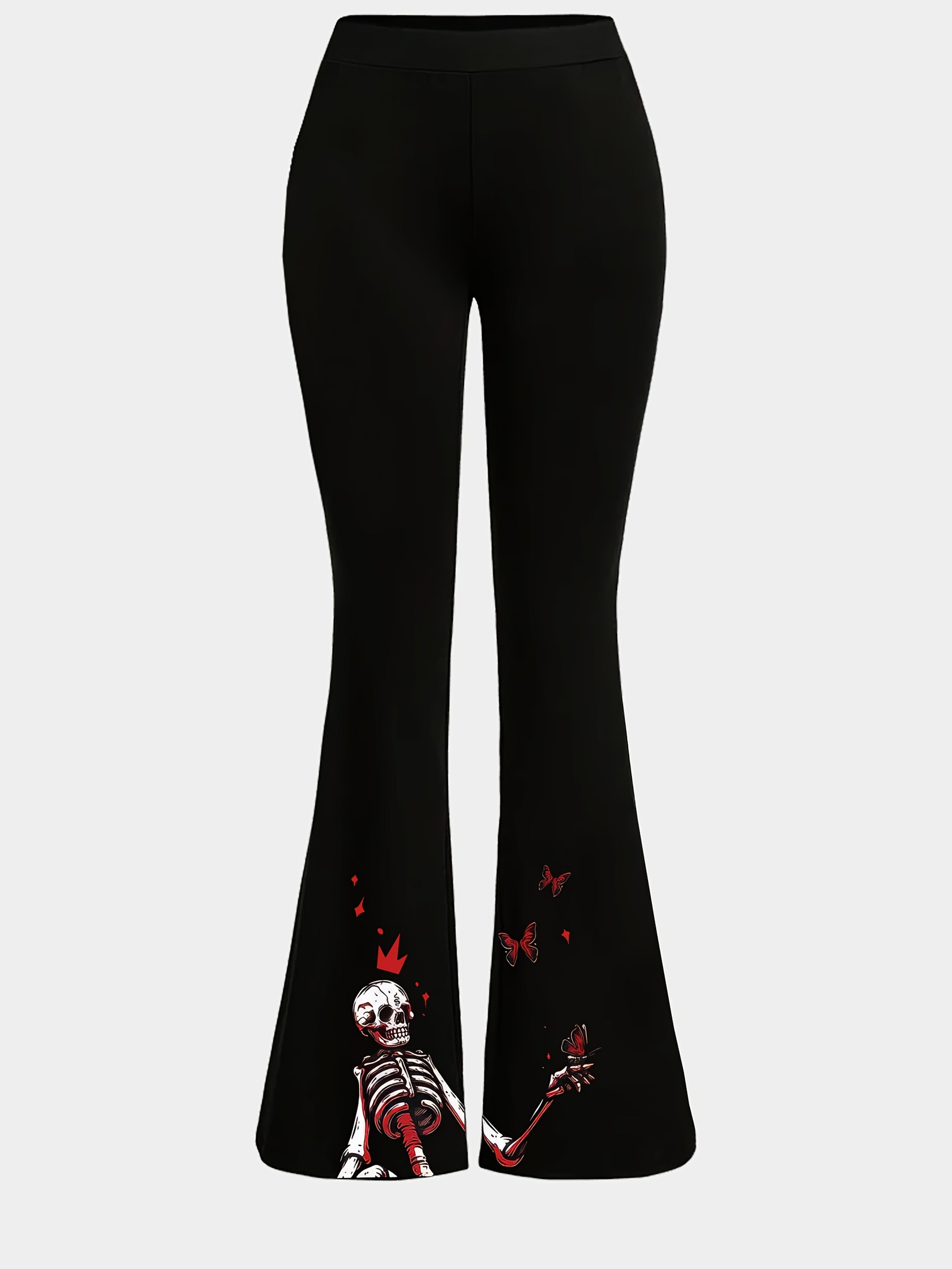 Women'S High-Waisted Flared Pants - Halloween Costume Party Pants with Flared Legs, Year-Round Gothic Outfit for Halloween, Themed Events & Casual Attire - Non-Scary Casual Trousers, Festive Attire, Bold Print, Comfortable Fit, Statement Bottoms, Festiva
