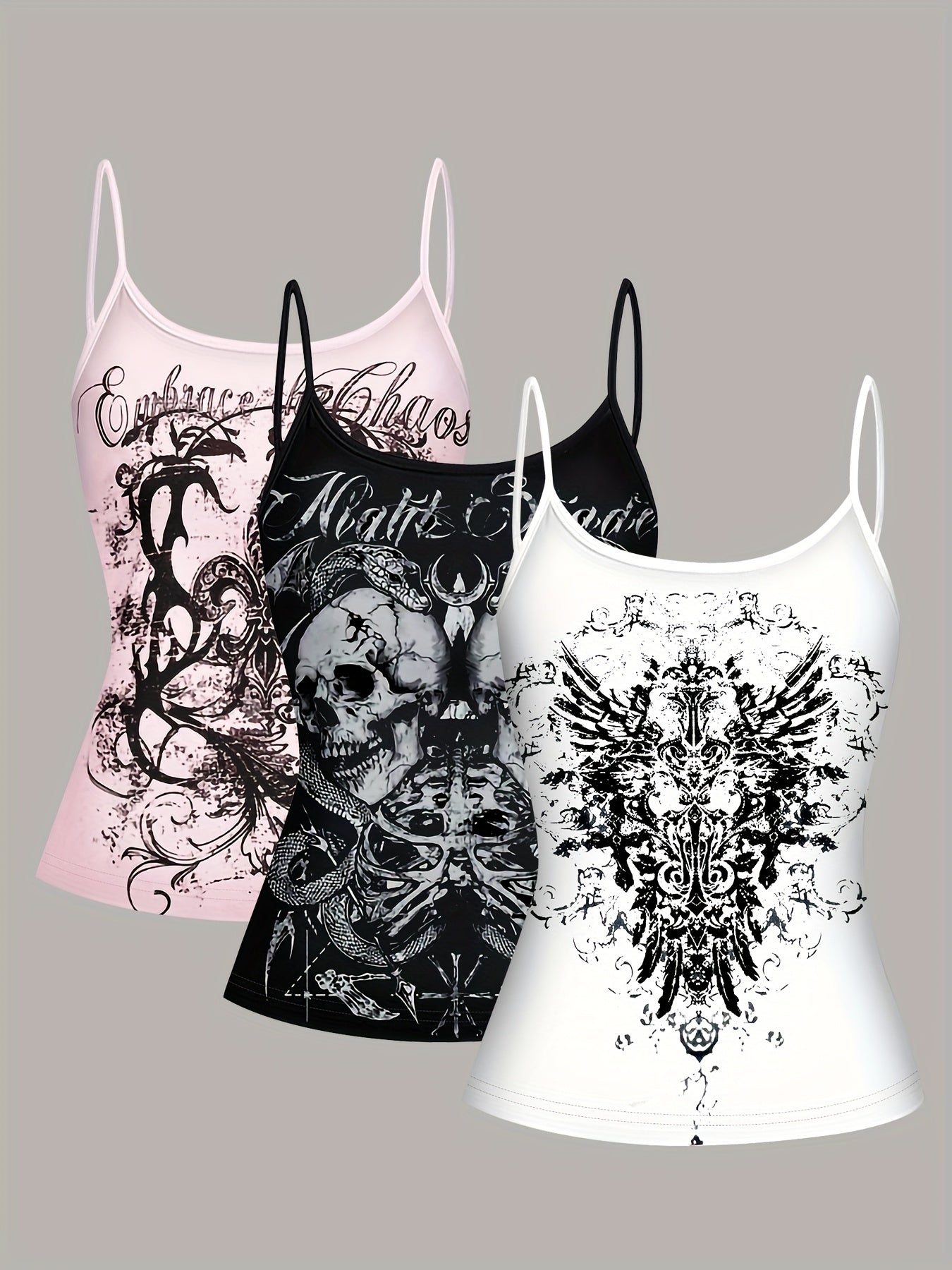3pcs Black and Pink Women's Vintage Floral Print Camisole Set, High-Quality Fashionable Sleeveless Vest for Summer Wear, Suitable for Casual and Party