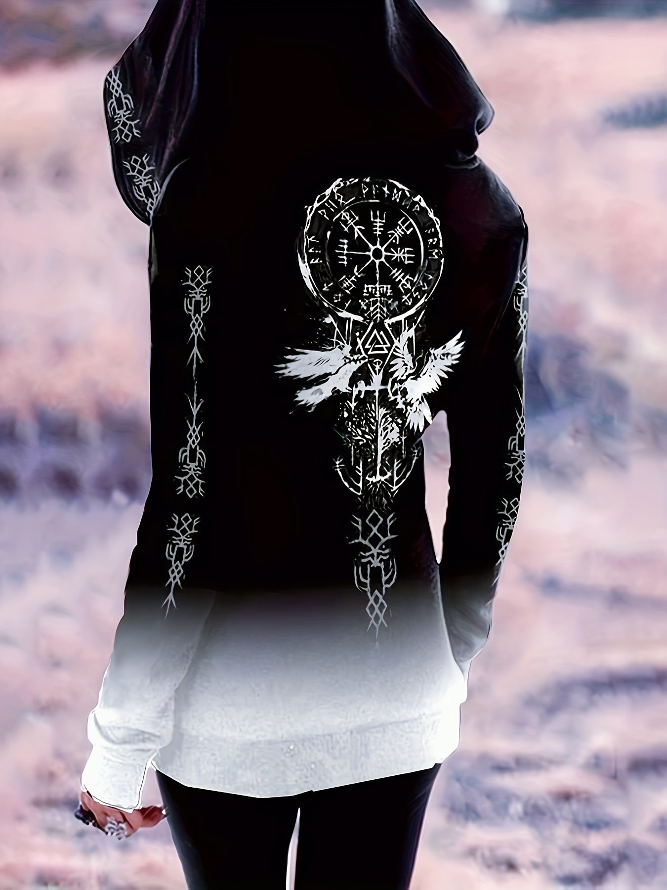 Vintage-Inspired Gradient Zip-Up Hoodie for Women - Long Sleeve, Polyester, Machine Washable